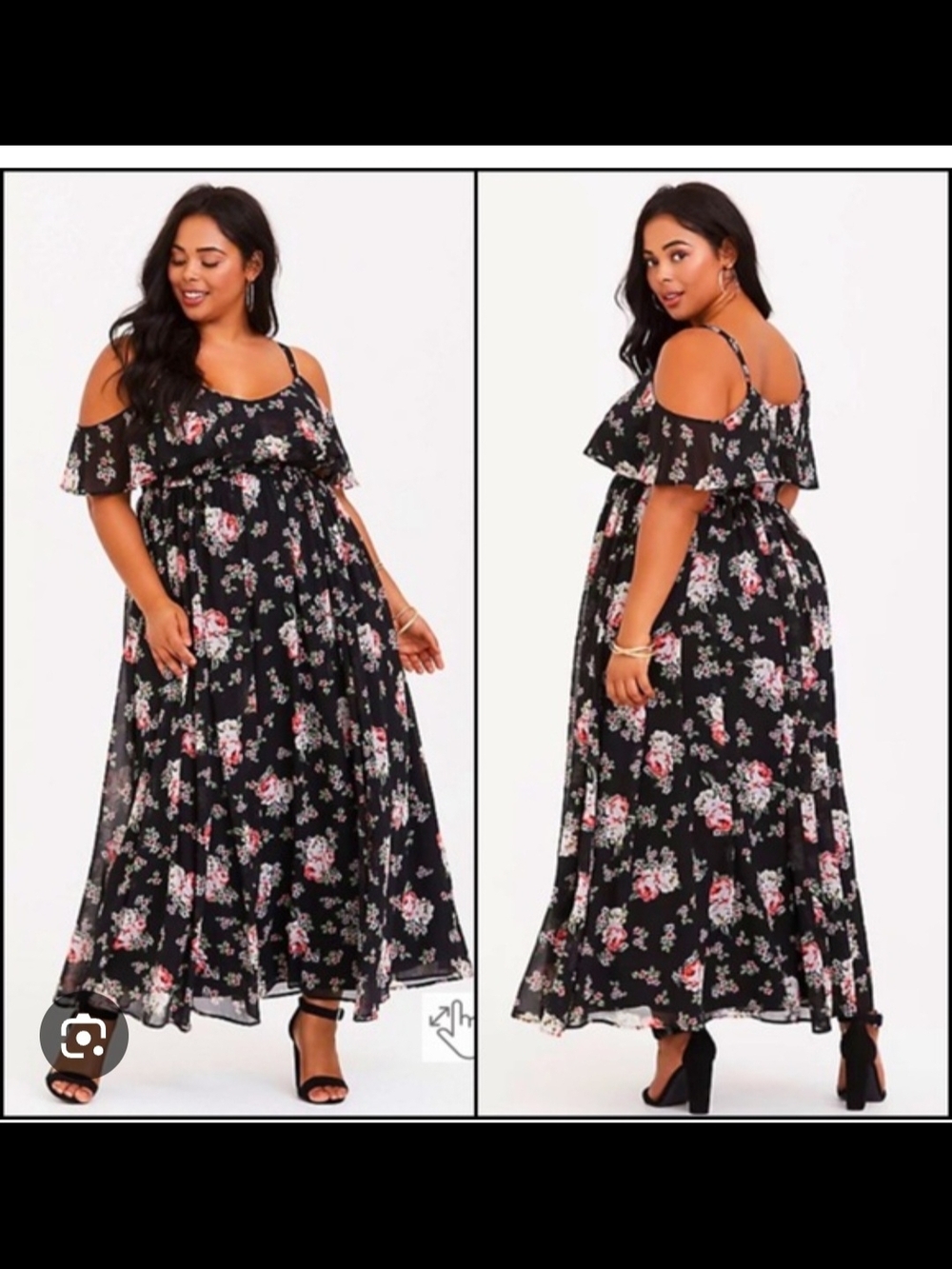 torrid Black Floral Cold-Shoulder Maxi Dress